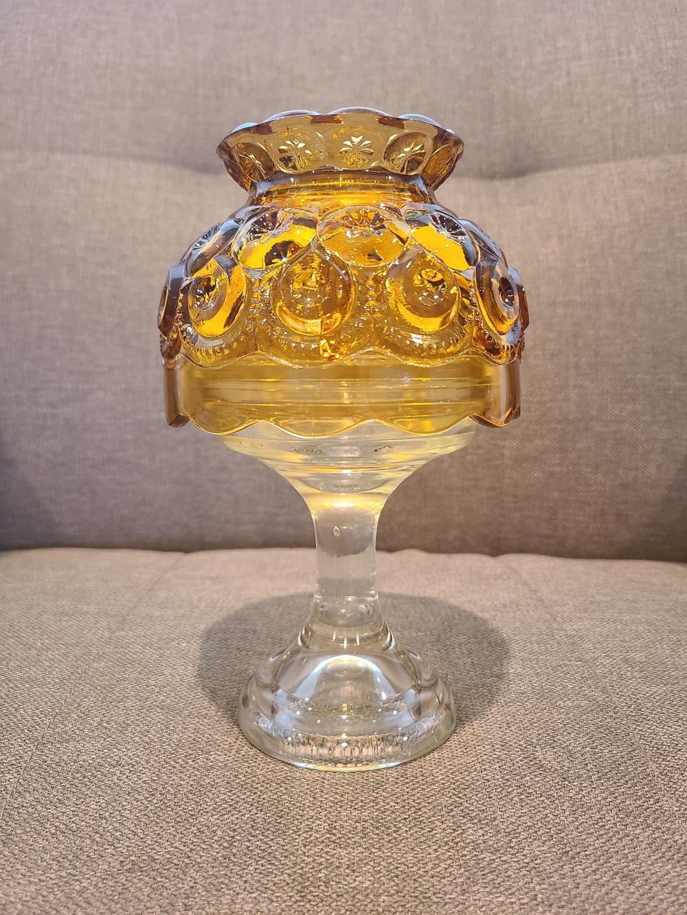 Vintage L.E. Smith amber glass Moon and Stars fairy lamp